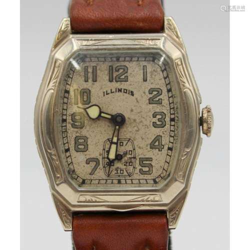 JEWELRY. Illinois Consul 14kt Gold Tonneau Watch.