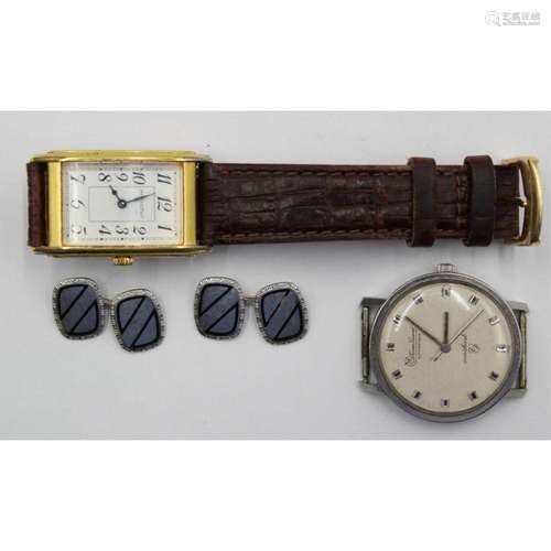 JEWELRY. Men's Gold Cufflinks and Watch Grouping.