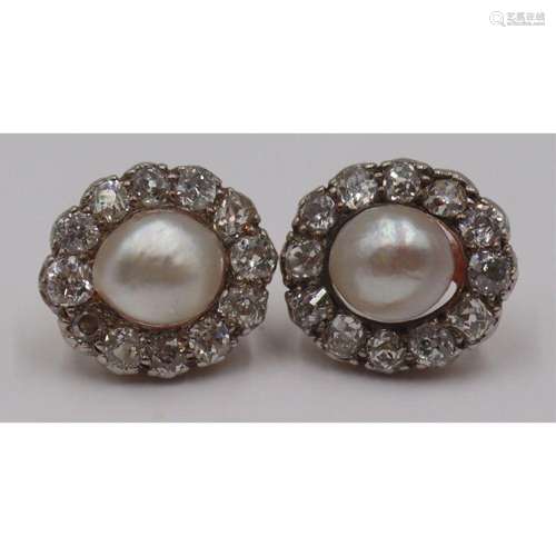 JEWELRY. Antique/Vintage Pearl & Diamond Earrings.