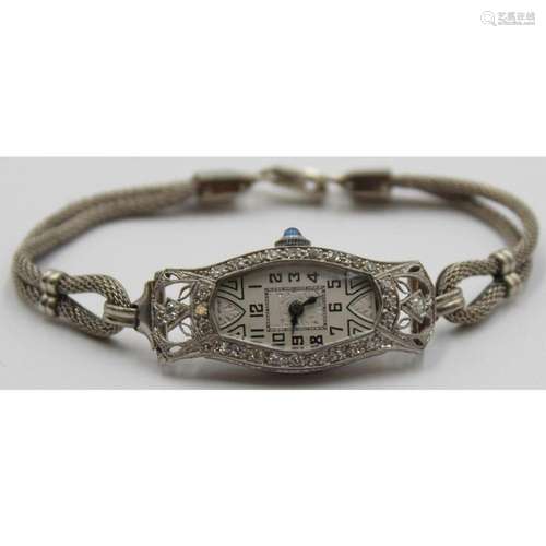 JEWELRY. Art Deco Platinum Diamond Watch.