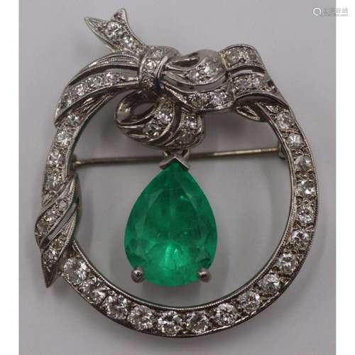 JEWELRY. 14kt Gold, Diamond and Emerald Brooch or