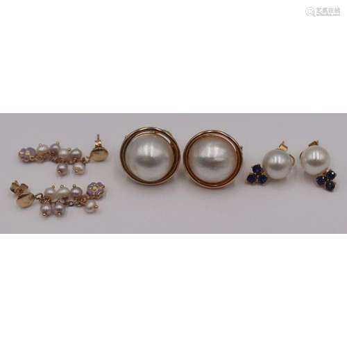 JEWELRY. (3) Pr. 14kt Gold and Pearl Earrings.