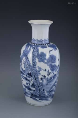 Blue and White Landscape Rouleau Vase