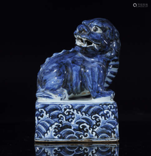 Xuande Blue and White Lion Paperweight