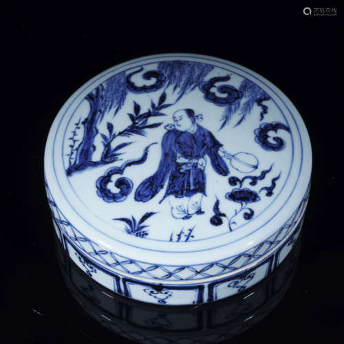 Blue and White Figure Circular Box