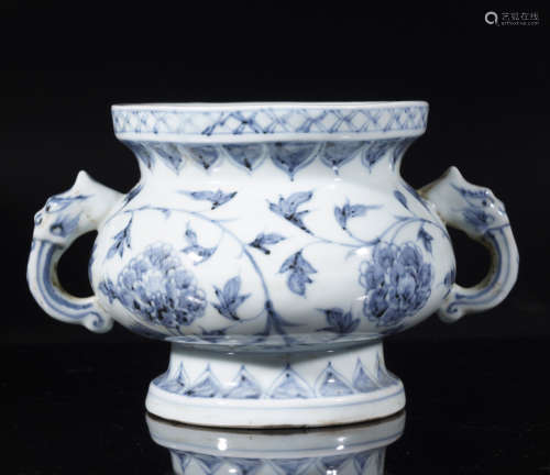 Yuan Dynasty Blue and White Censer