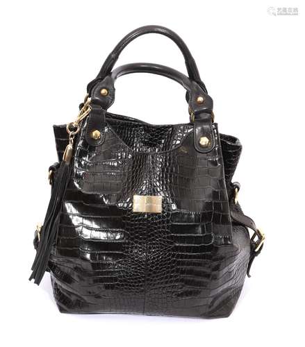 Loretta Pettinari Sac en cuir noir immitation Croco Fabricat...