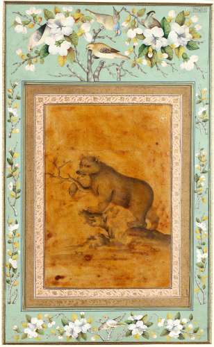 A GRISAILLE PAINTING OF A BEAR, ZAND OR QAJAR IRAN, LATE 18T...