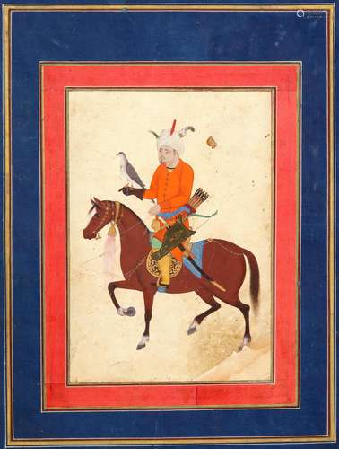 A CAUCASIAN NOBLEMAN RIDING A HORSE AND HOLDING A FALCON, 17...