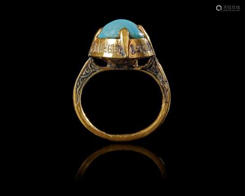 A SELJUK NIELLOED GOLD RING WITH TURQUOISE, PERSIA, 12TH-13T...