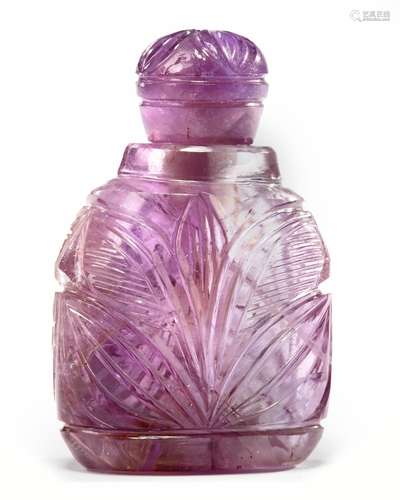 A CARVED AMETHYST FLASK WITH STOPPER, INDIA, LATE 19TH CENTU...