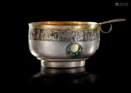 A RARE SILVER AND NIELLOED CUP WITH KUFIC INSCRIPTION, PERSI...