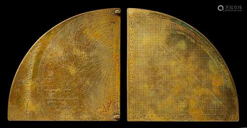 A PREVIOUSLY UNRECORDED EARLY MAMLUK BRASS ASTROLABE-QUADRAN...