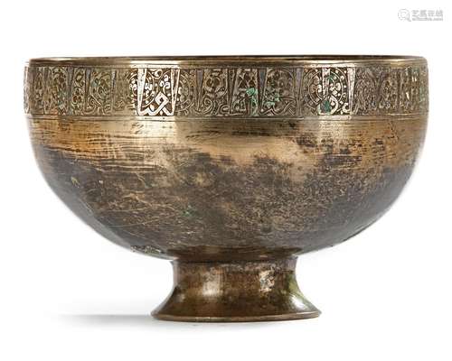 A KHORASAN SILVER-INLAID BRONZE BOWL, PERSIA, 13TH CENTURY