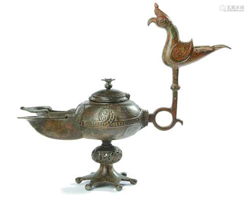 A BRONZE OIL LAMP, KHORASAN, EASTERN, PERSIA, 12TH CENTURY