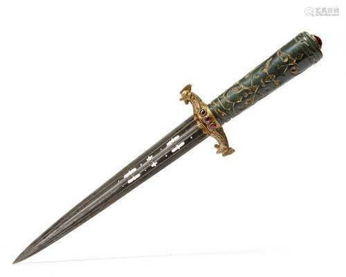 A TIMURID CARVED JADE DAGGER, 16TH CENTURY