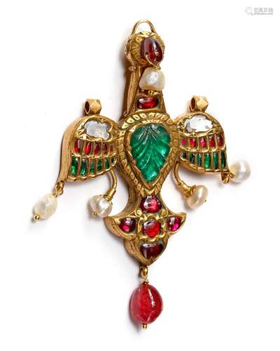 A GEM-SET GOLD PENDANT IN THE FORM OF A BIRD, PROBABLY DECCA...