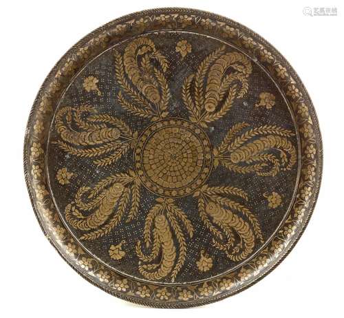 A BRASS-INLAID BIDRI DISH, BIDAR, INDIA, 17TH CENTURY