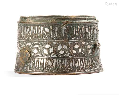 A BRONZE INSCRIBED SILVER-INLAY INKWELL BODY, KHORASAN, 12TH...