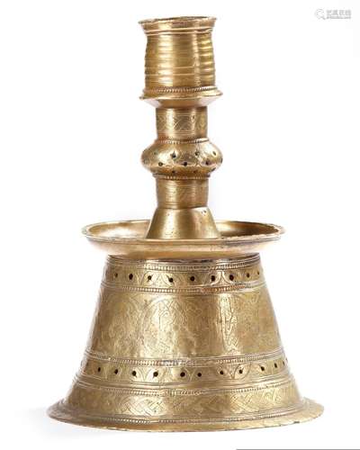 AN EARLY OTTOMAN CAST BRASS CANDLESTICK, TURKEY, CIRCA 1500