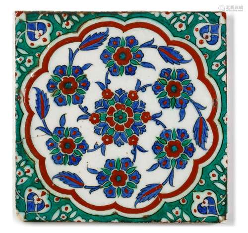 AN IZNIK POTTERY TILE , OTTOMAN TURKEY, CIRCA 1580