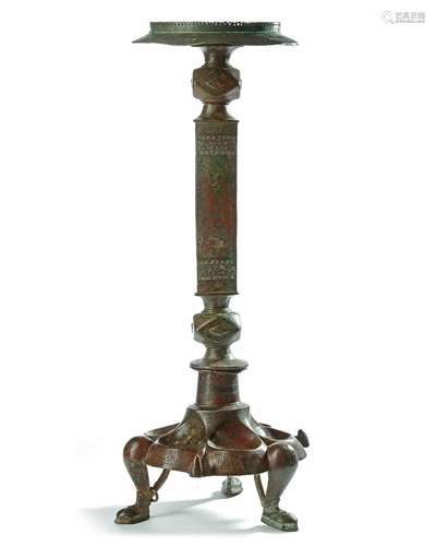 A LARGE KHURASAN BRONZE LAMPSTAND, EASTERN PERSIA, 12TH CENT...