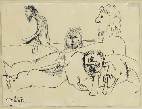 ¤ Pablo PICASSO 1881-1973 Personnages nus - 1967 Encre de Ch...