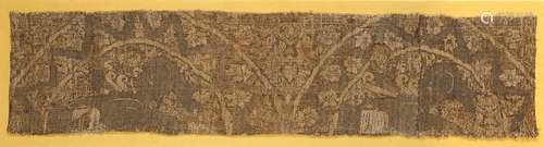 A RARE SELJUK WOVEN METAL THREAD BROCADE PANEL DEPICTING SPH...