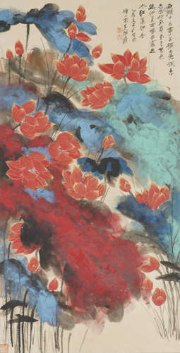 The Lotus，Chinese Painting by Zhang Daqian