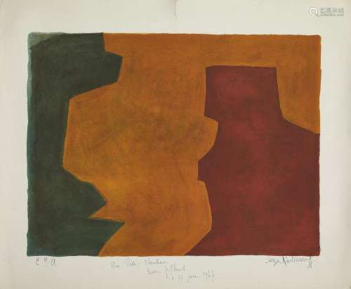 Serge POLIAKOFF 1900 - 1969 Composition verte, orange et lie...