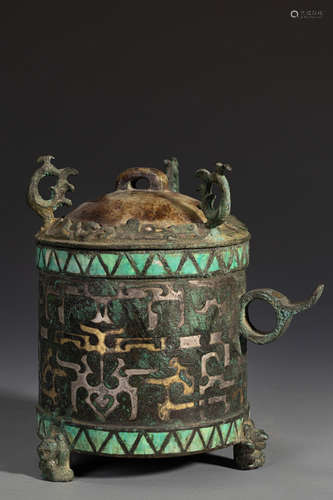 Gold and Turquoise Inlaying Bronze Cup