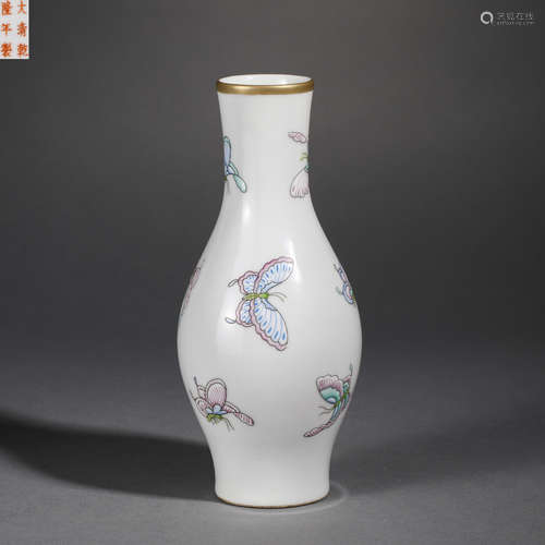 Famille Rose Butterfly Olive-Shape Vase