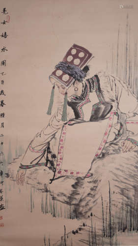 Chinese Figure Painting, signed He Jiaying Mark