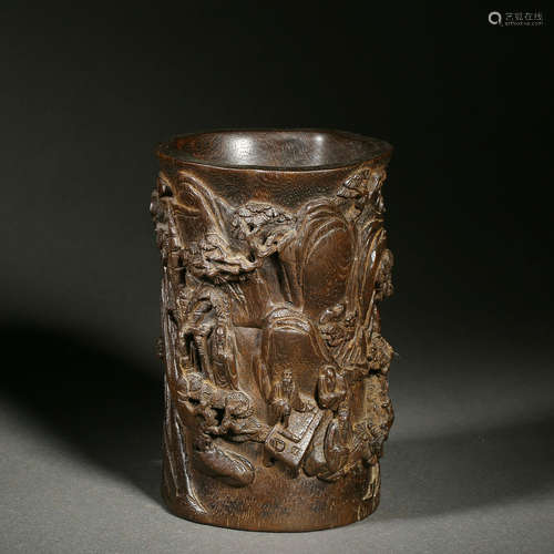 Carved Agalloch Landscape Brush Pot