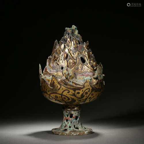 Gold Inlaying Bronze Boshan Censer