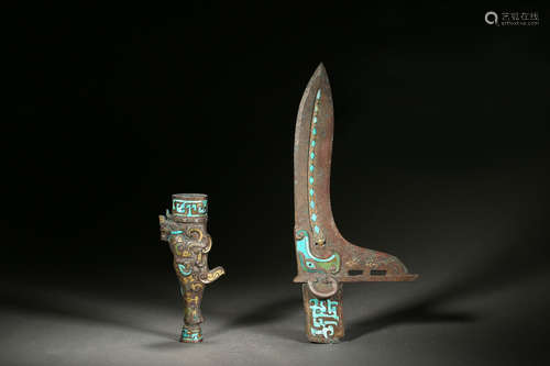 Gold, Turquoise Inlaid Bronze Dagger