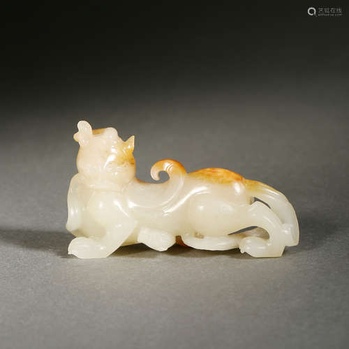 Carved Hetian White and Russet Jade  Mythical Beast