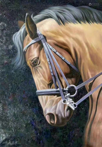 Horse Oil Painting, signed Jin Yingzhe