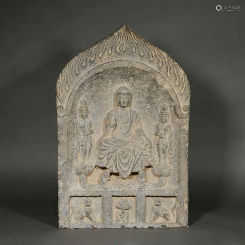 Carved Stone Buddha with Two Attendants