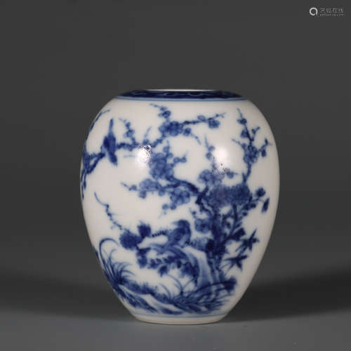 Blue and White Flower and Bird Water Pot