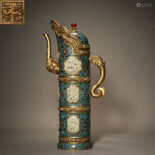 Jade Inlaid Cloisonne Enamel Monk’S Cap Jug The jug body is ...