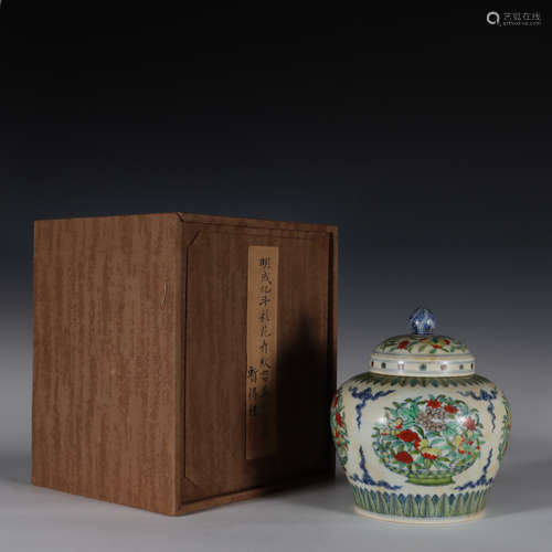 Doucai Glaze Flower Jar and Cover