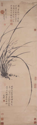 Chinese Flower Painting Scroll, signed Qianlong