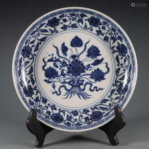 Blue and White Lotus Bouquet Plate