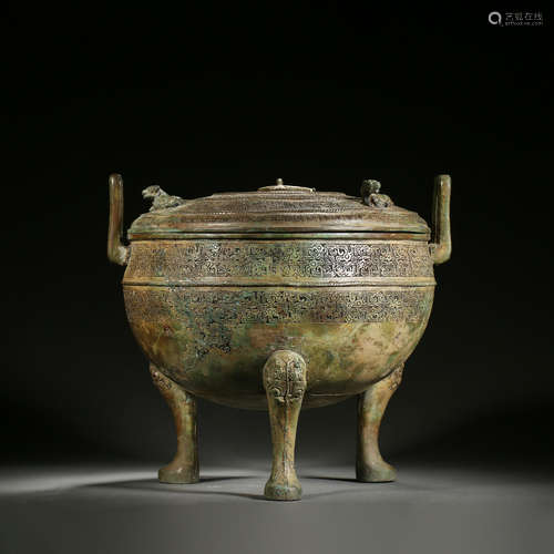 Gold Inlaying Bronze Tripod Censer