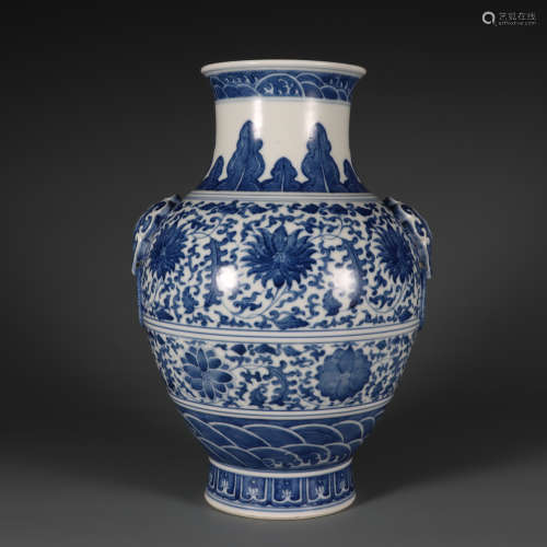Blue and White Buddhist Lotus Vase