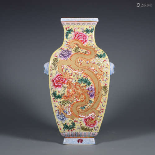 Famille Rose and Gilt Decorated Flower Double-Eared Vase