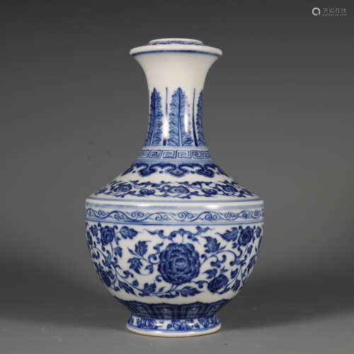 Blue and White Peony Vase