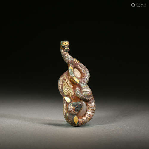 Gold Inlaying Bronze Snake-Form Belt Hook