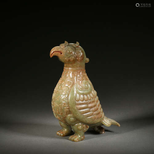 Carved Brownish Jade Bird-Form Zun